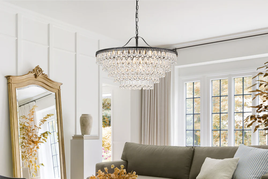 Sparkling Crystal Chandelier Illuminates with Radiant Light